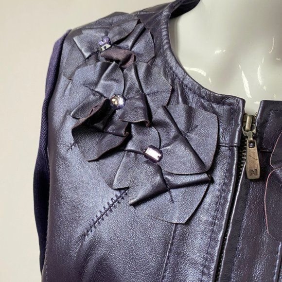 Peter Nygard Zip Jacket Sz MP Purple Leather 92% Nylon Back Style# 3U080788 - Picture 8 of 12